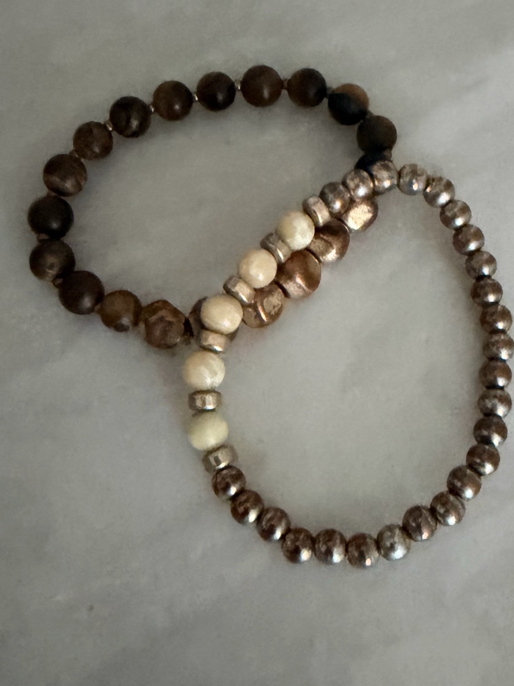 Beaded Stretch Bracelet Set in Brown and Metallic Gold